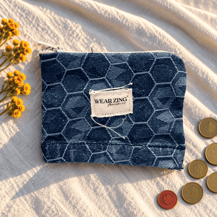 Honeycomb Pattern Denim Pouch WearZing - Crystal Jewelry Store in India