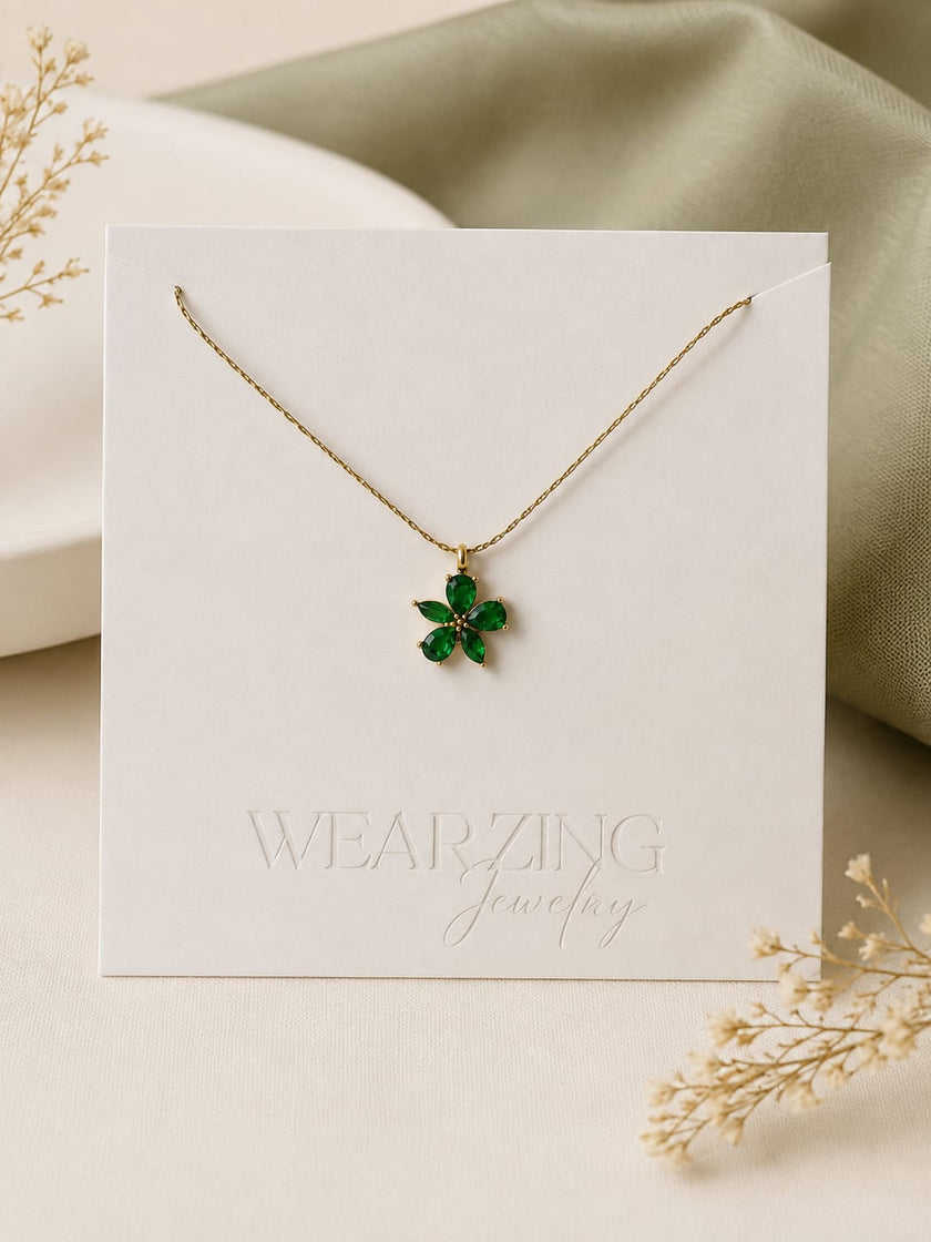 Green Blossom Necklace WearZing - Crystal Jewelry Store in India