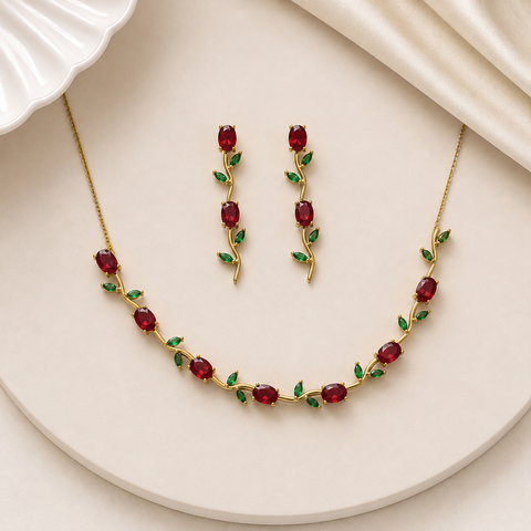 Ruby Vine Collar & Drop Earrings Set WearZing - Crystal Jewelry Store in India