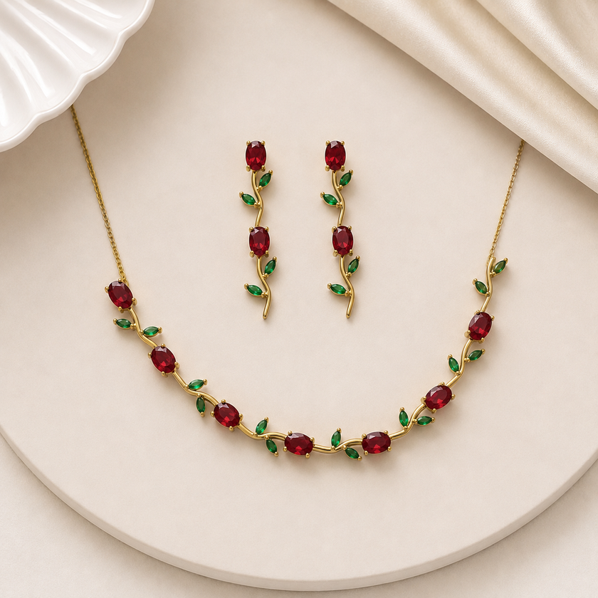 Ruby Vine Collar & Drop Earrings Set WearZing - Crystal Jewelry Store in India
