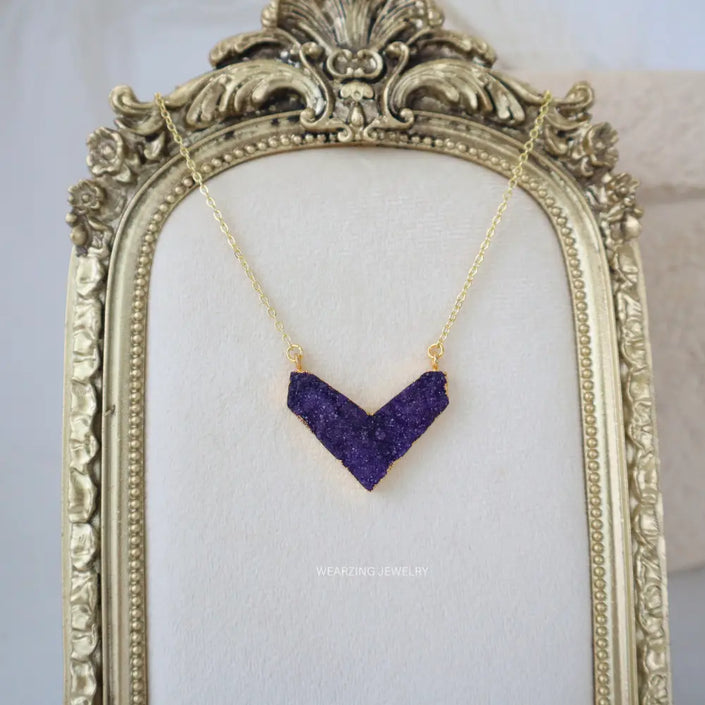 Geometric Druzy Heart - Dark Purple WearZing - Crystal Jewelry Store in India
