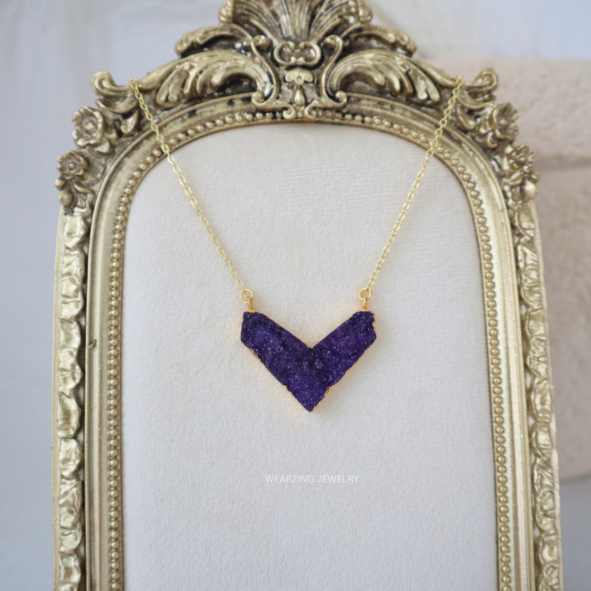 Geometric Druzy Heart - Dark Purple