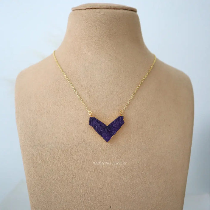 Geometric Druzy Heart - Dark Purple WearZing - Crystal Jewelry Store in India