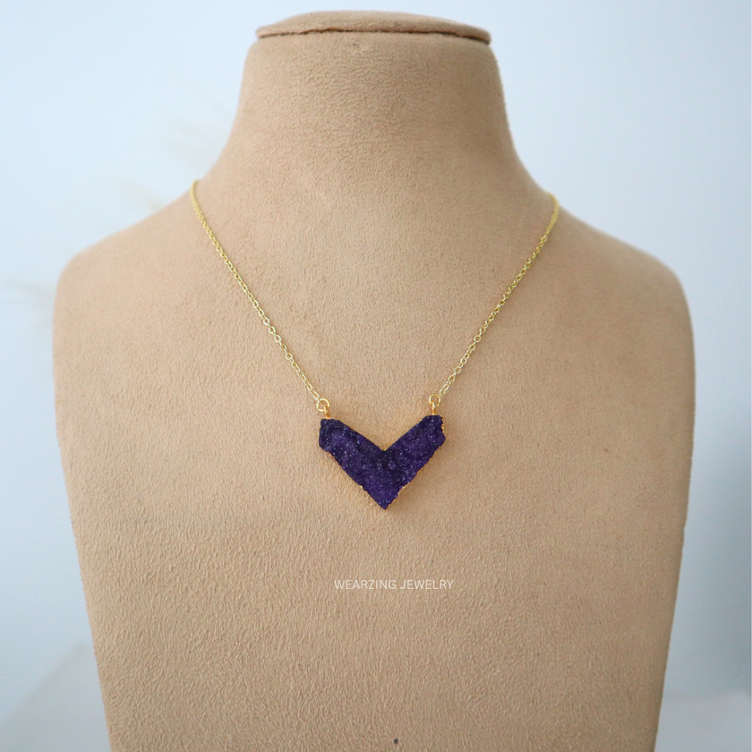 Geometric Druzy Heart - Dark Purple