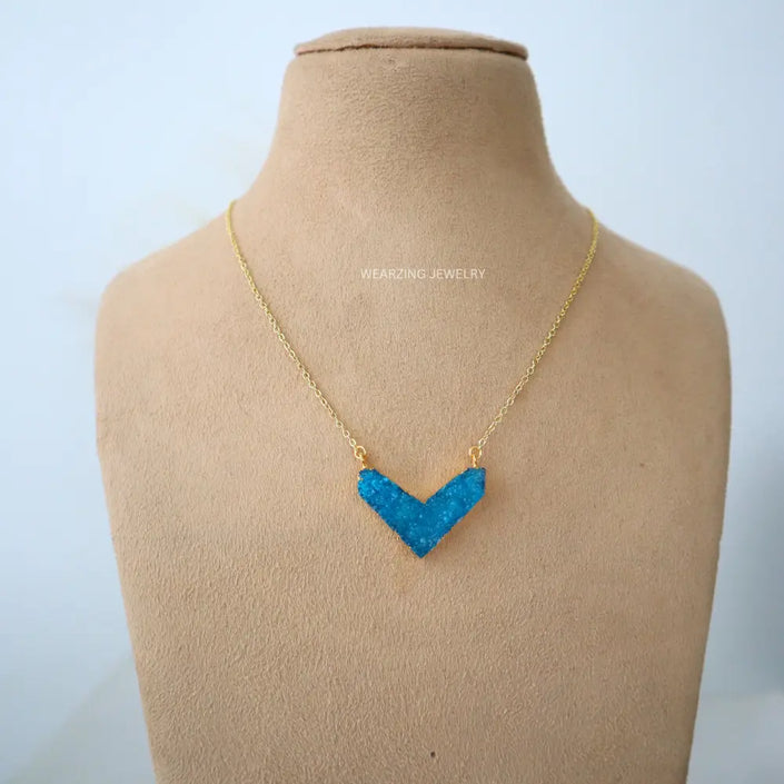 Geometric Druzy Heart - Sky Blue WearZing - Crystal Jewelry Store in India