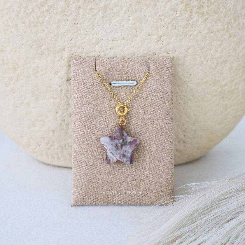 Chevron Amethyst Star Pendant - Gold