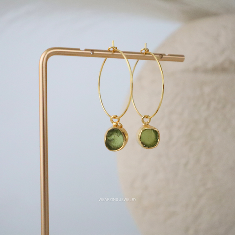 Peridot Raw Dainty Hoops