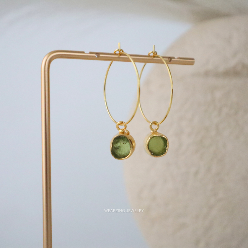 Peridot Raw Dainty Hoops