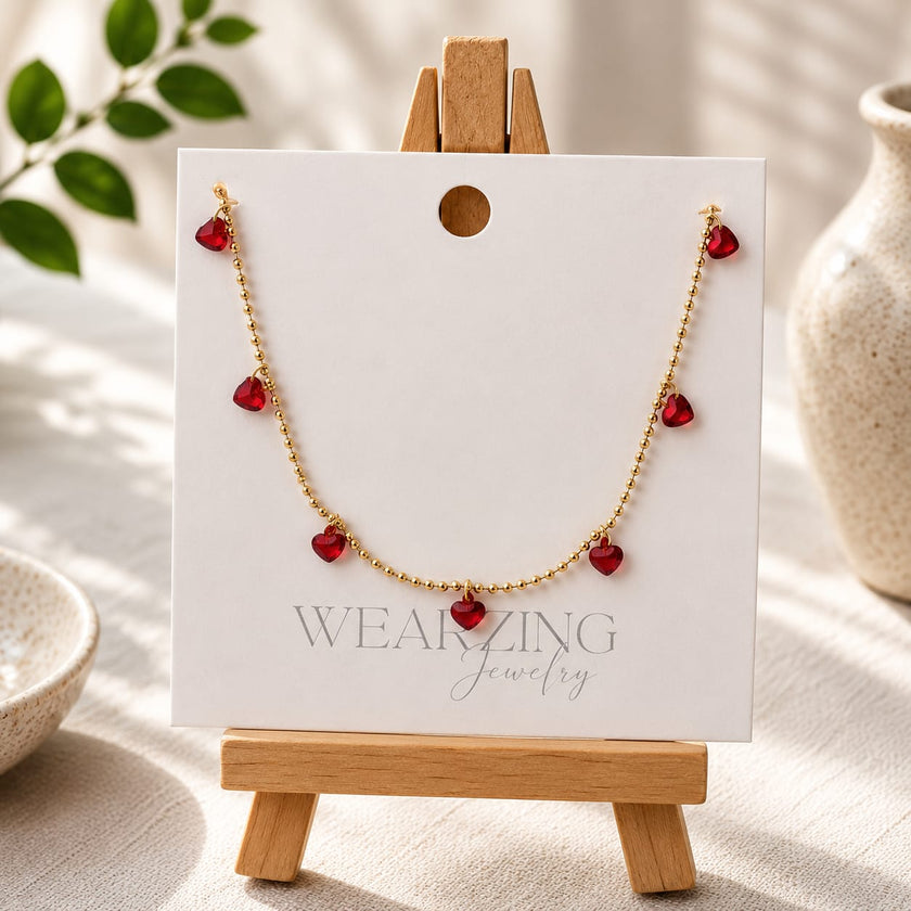 Scarlet Heart Charm Beaded Necklace