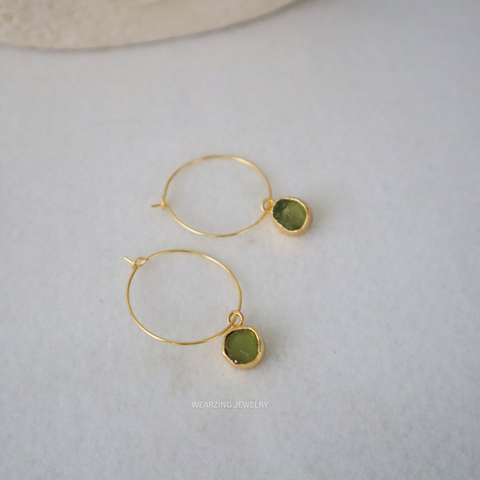Peridot Raw Dainty Hoops