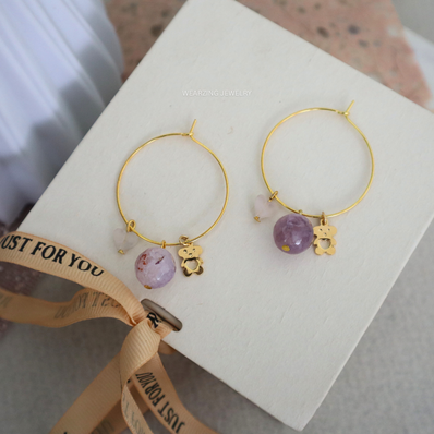 Amour Bear Charm Hoops