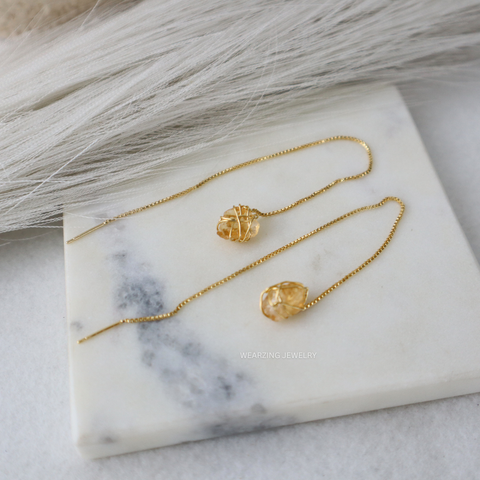 Citrine Wrap Threader Earring