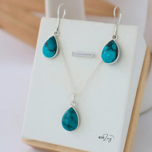 Turquoise Drop Set (Silver) WearZing - Crystal Jewelry Store in India