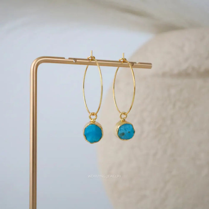 Turquoise Raw Dainty Hoops WearZing - Crystal Jewelry Store in India