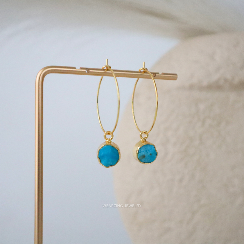 Turquoise Raw Dainty Hoops