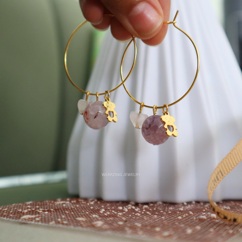Amour Bear Charm Hoops