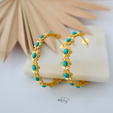Turquoise Floral Hoops