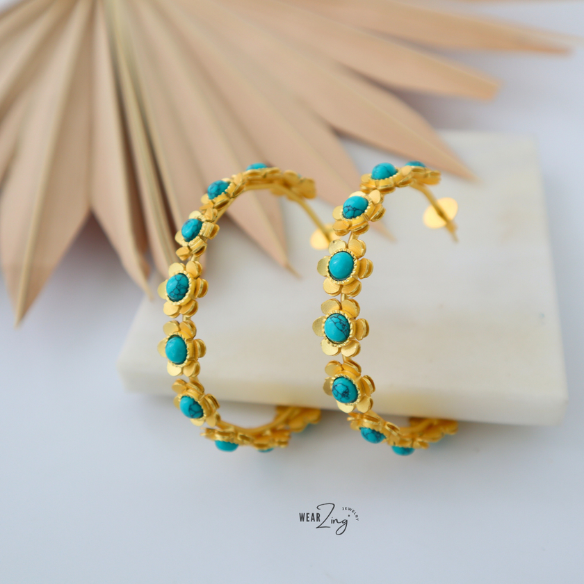 Turquoise Floral Hoops