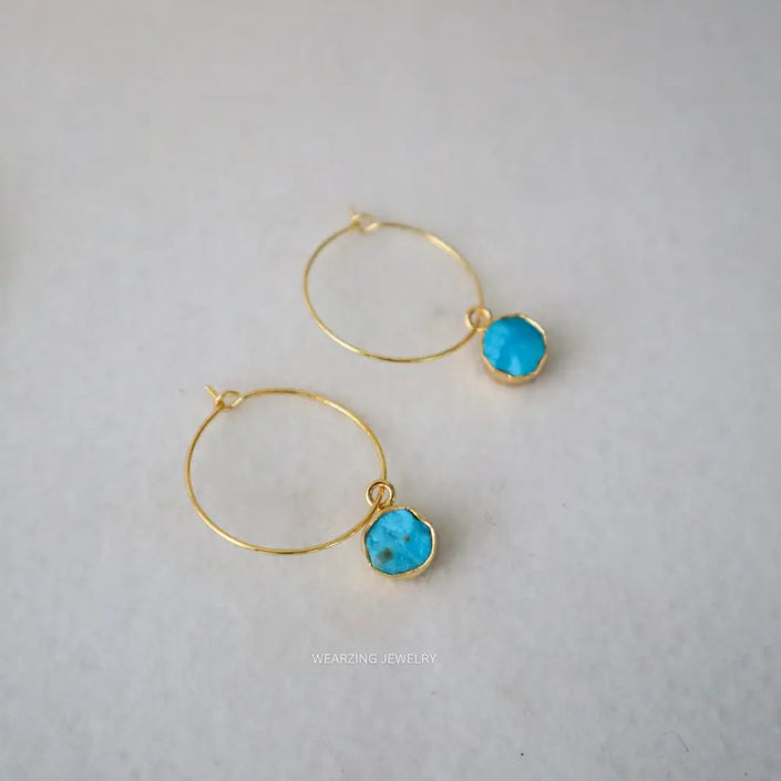 Turquoise Raw Dainty Hoops WearZing - Crystal Jewelry Store in India