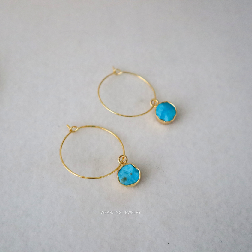 Turquoise Raw Dainty Hoops