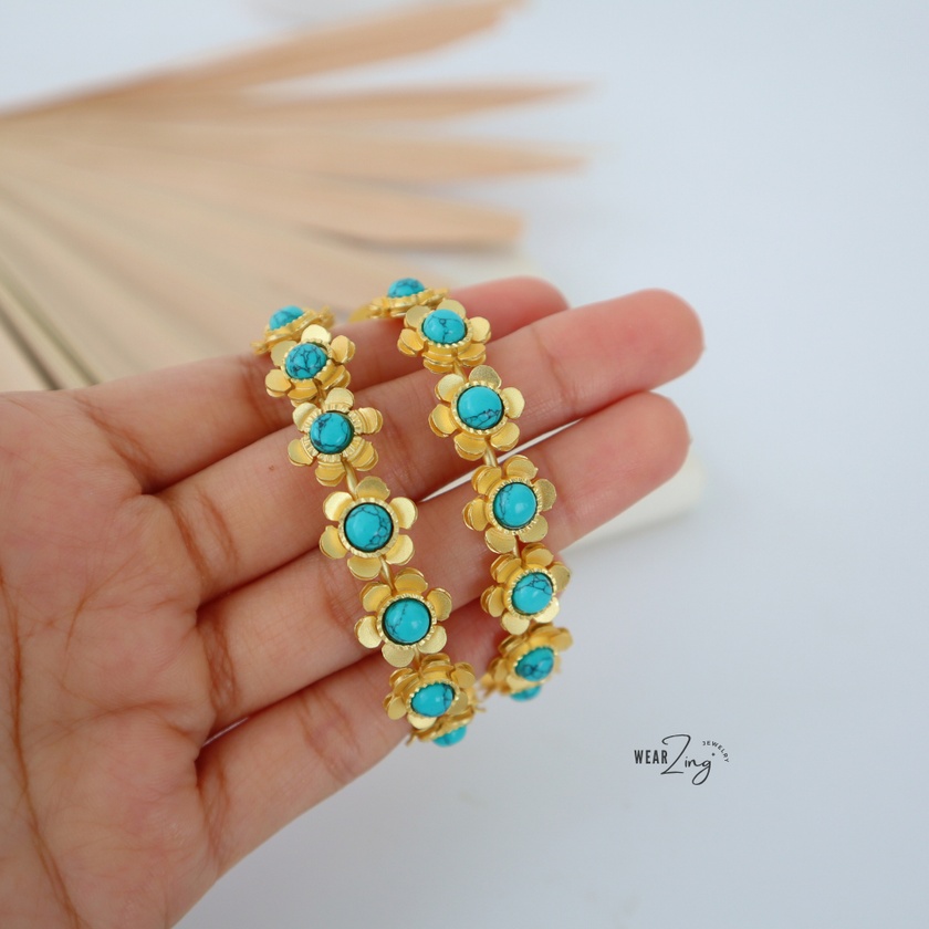 Turquoise Floral Hoops