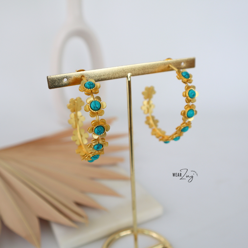 Turquoise Floral Hoops