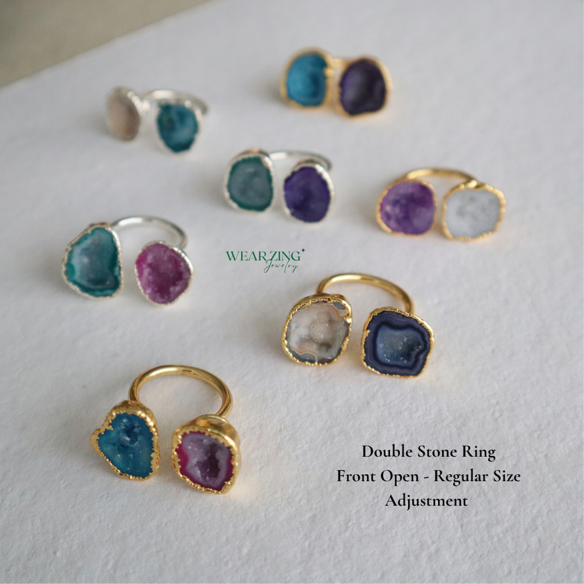 Double Stone Druzy Ring WearZing - Crystal Jewelry Store in India
