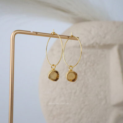 Citrine Raw Dainty Hoops