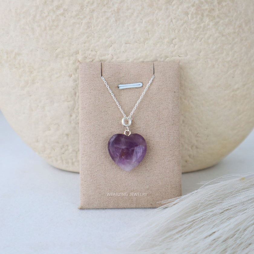 Amethyst Heart Pendant - Silver