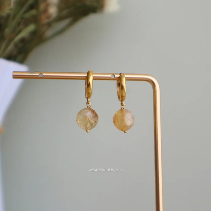 Tiny Citrine Round Huggies WearZing - Crystal Jewelry Store in India