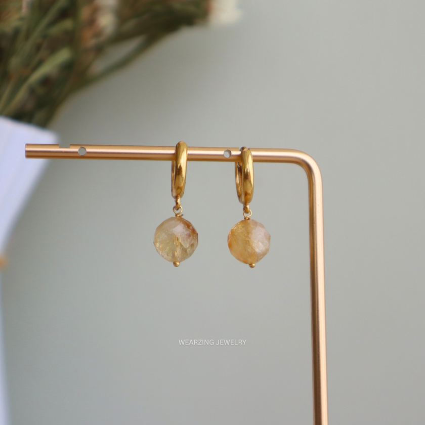 Tiny Citrine Round Huggies