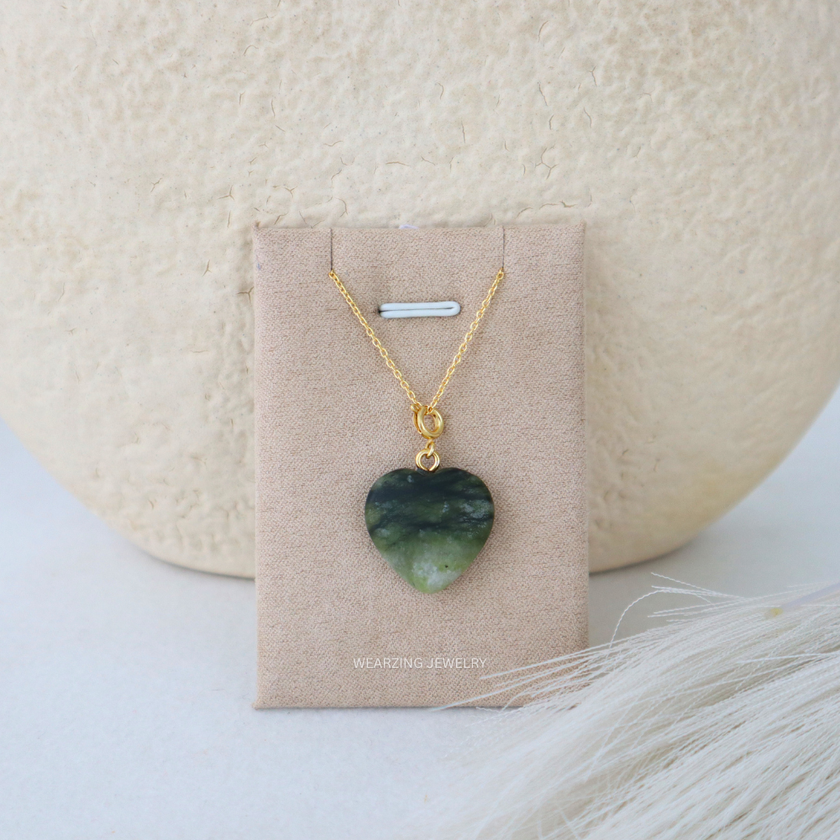 Moss Agate Heart Pendant - Gold
