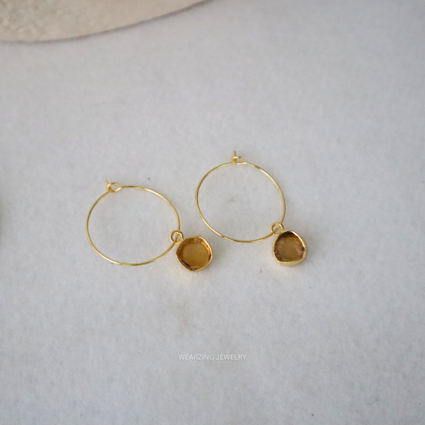 Citrine Raw Dainty Hoops