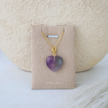 Fluorite Heart Pendant - Gold