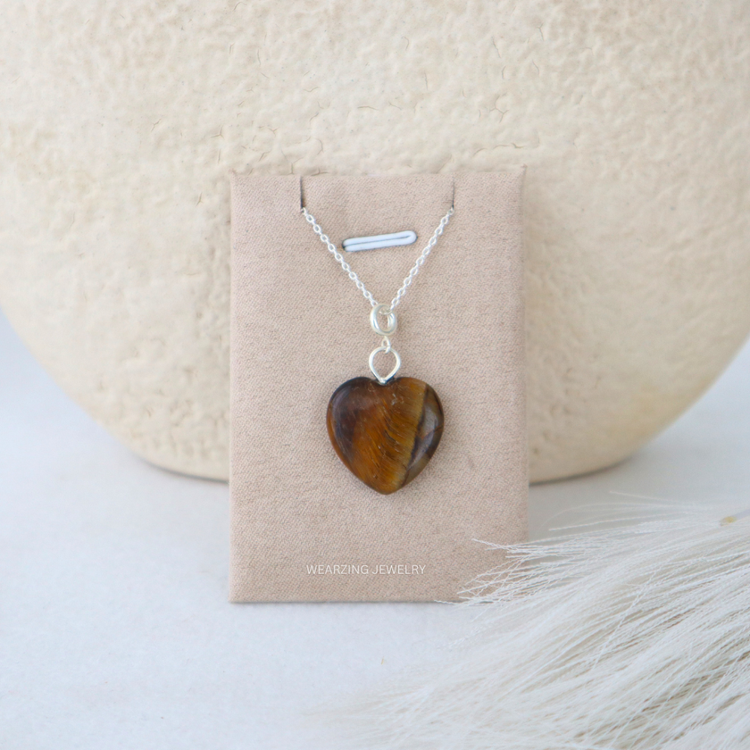 Tigers Eye Heart Pendant - Silver