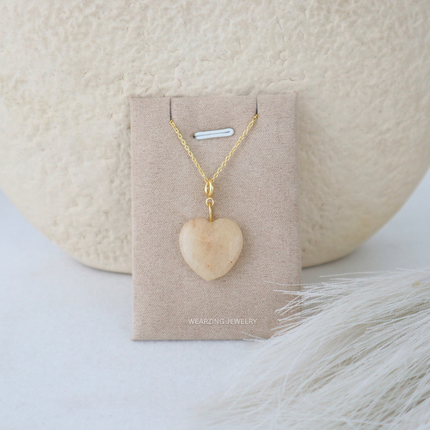 Peach Moonstone Heart Pendant - Gold