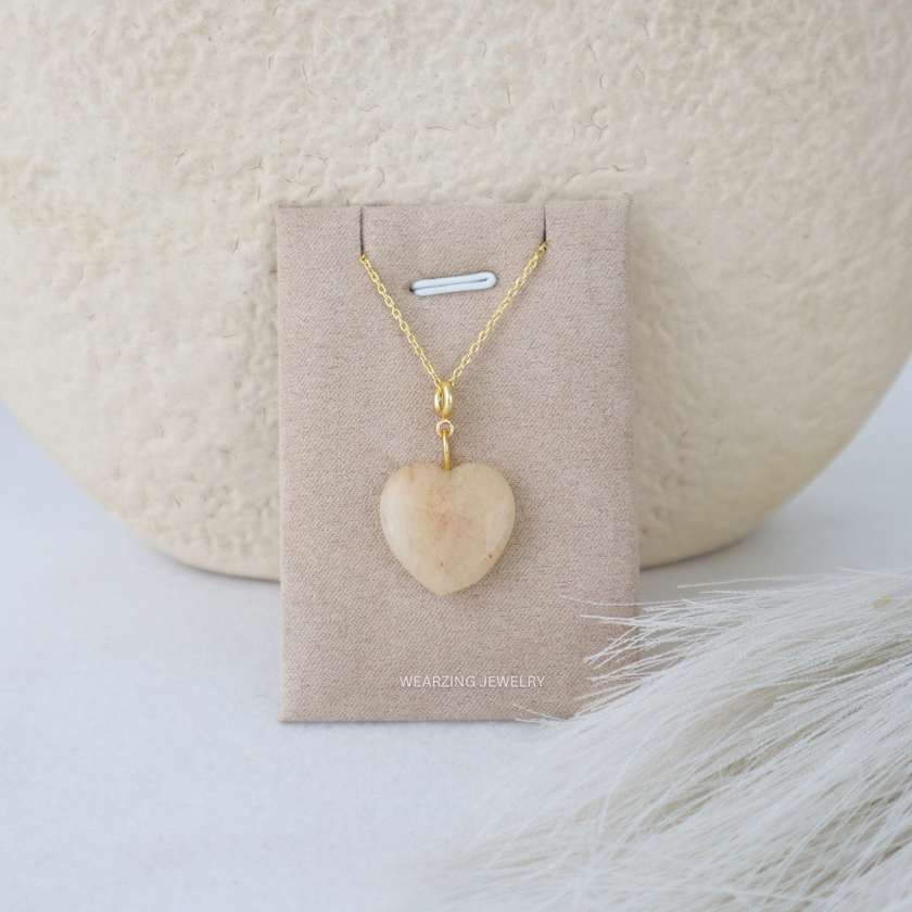 Peach Moonstone Heart Pendant - Gold