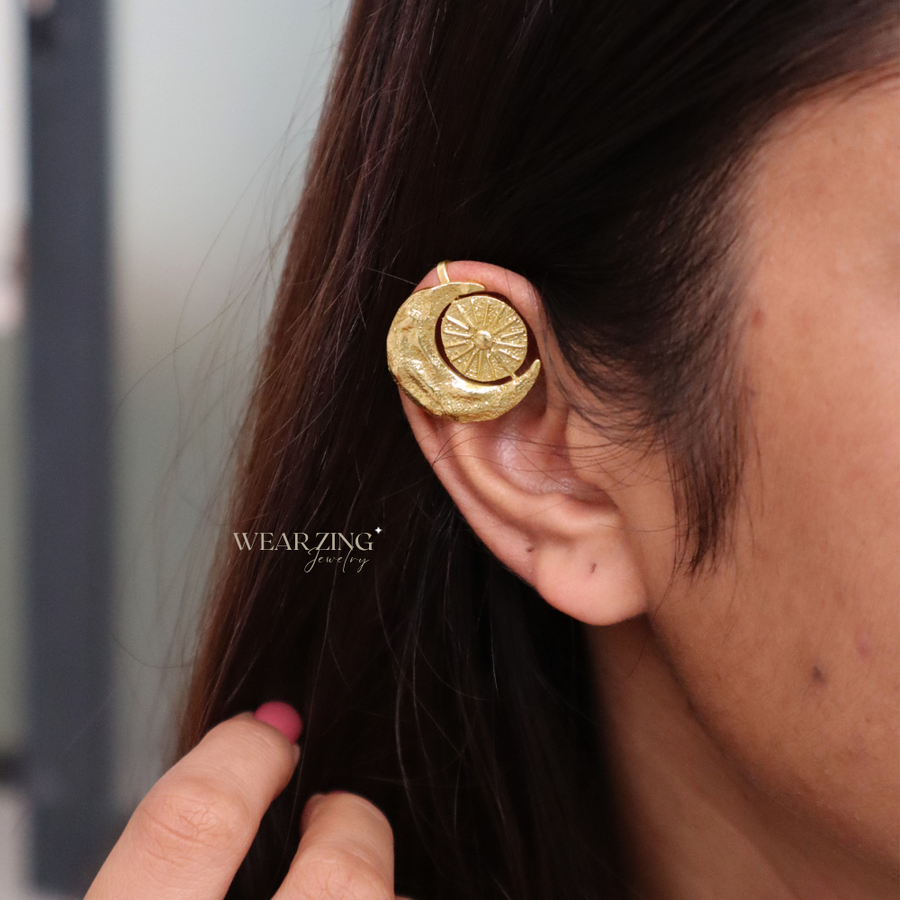 Sun & Crescent Moon Bugadi Earrings (Pair) WearZing - Crystal Jewelry Store in India