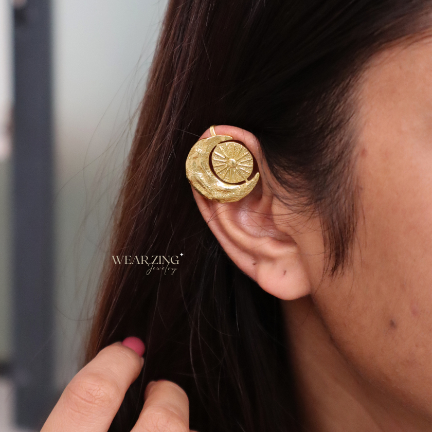 Sun & Crescent Moon Bugadi Earrings (Pair) WearZing - Crystal Jewelry Store in India