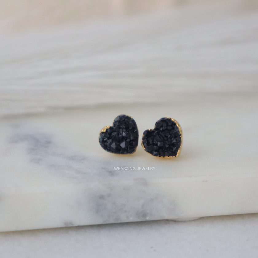 Black Heart Druzy Studs