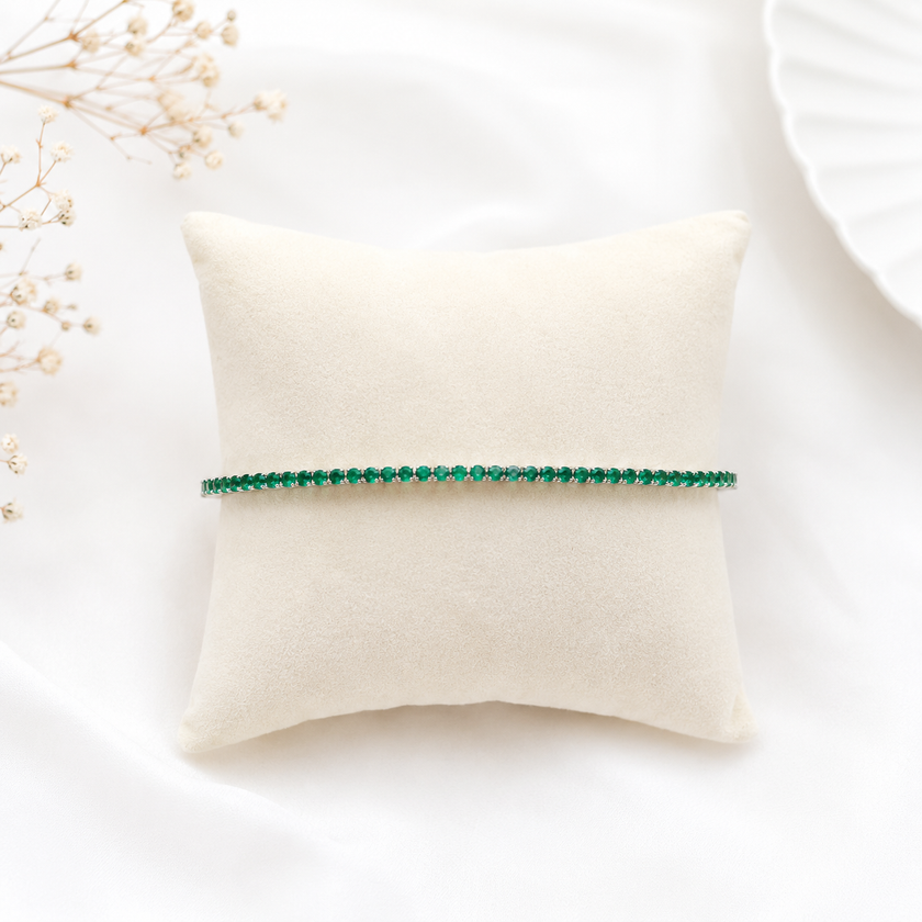 Minimal Silver Green Tennis Bracelet WearZing - Crystal Jewelry Store in India