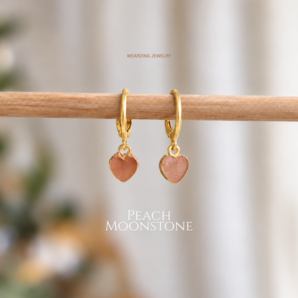 peach moonstone Mini Heart Drops WearZing - Crystal Jewelry Store in India