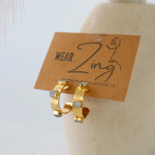 Moonstone Raw Studed Hoops WearZing - Crystal Jewelry Store in India