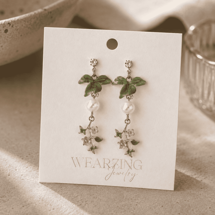 Leaf Pearl Drop Earrings WearZing - Crystal Jewelry Store in India