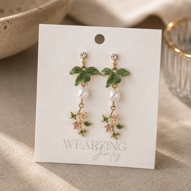 Leaf Pearl Drop Earrings WearZing - Crystal Jewelry Store in India