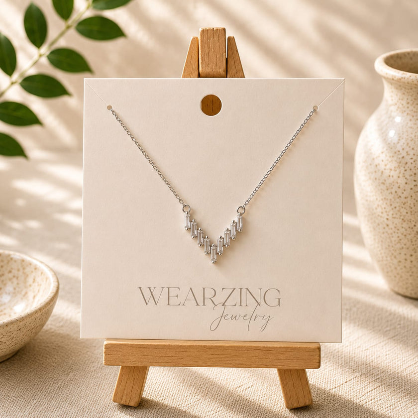 V-Shape Baguette Diamond Bar Necklace