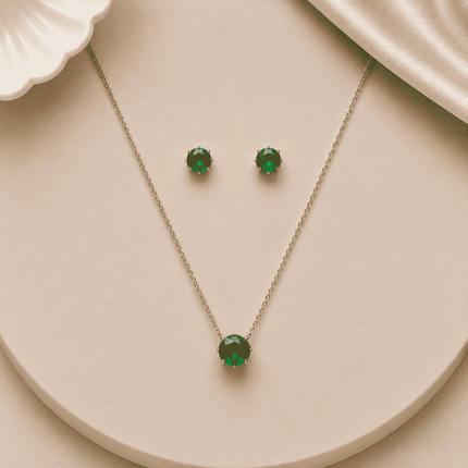 Emerald Solitaire Pendant & Studs Set WearZing - Crystal Jewelry Store in India