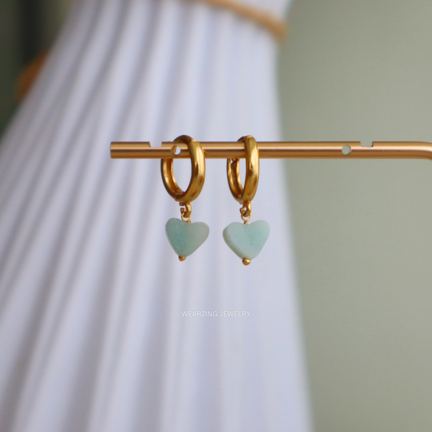 Tiny Amazonite Heart Huggies