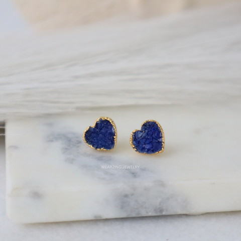Blue Heart Druzy Studs