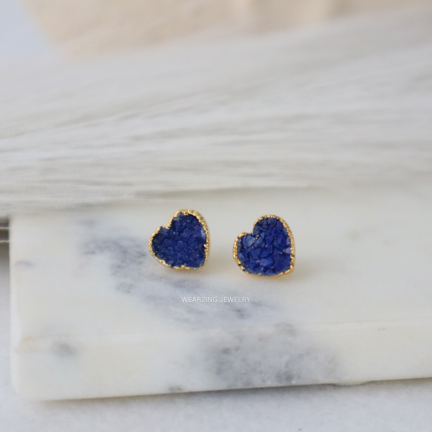 Blue Heart Druzy Studs